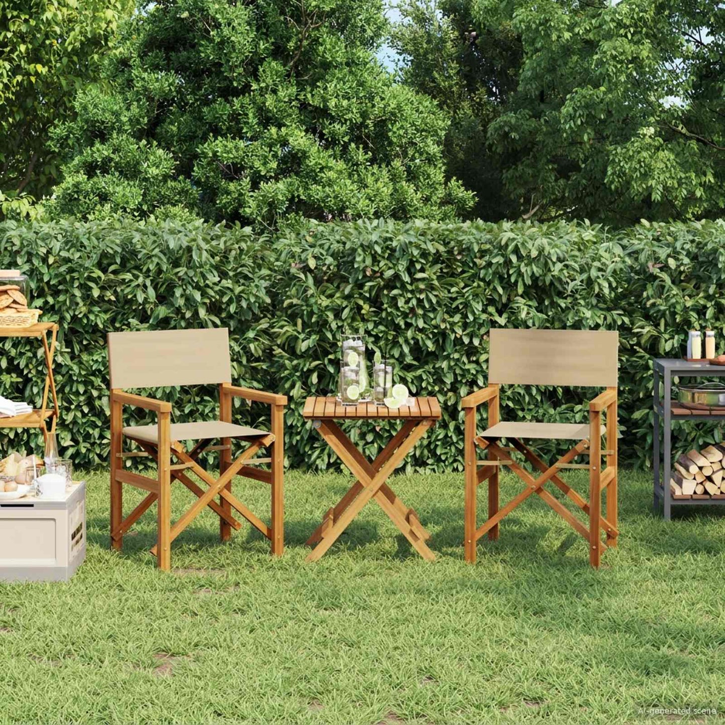 Sedia da regista Marrone e Beige Legno di teak solido