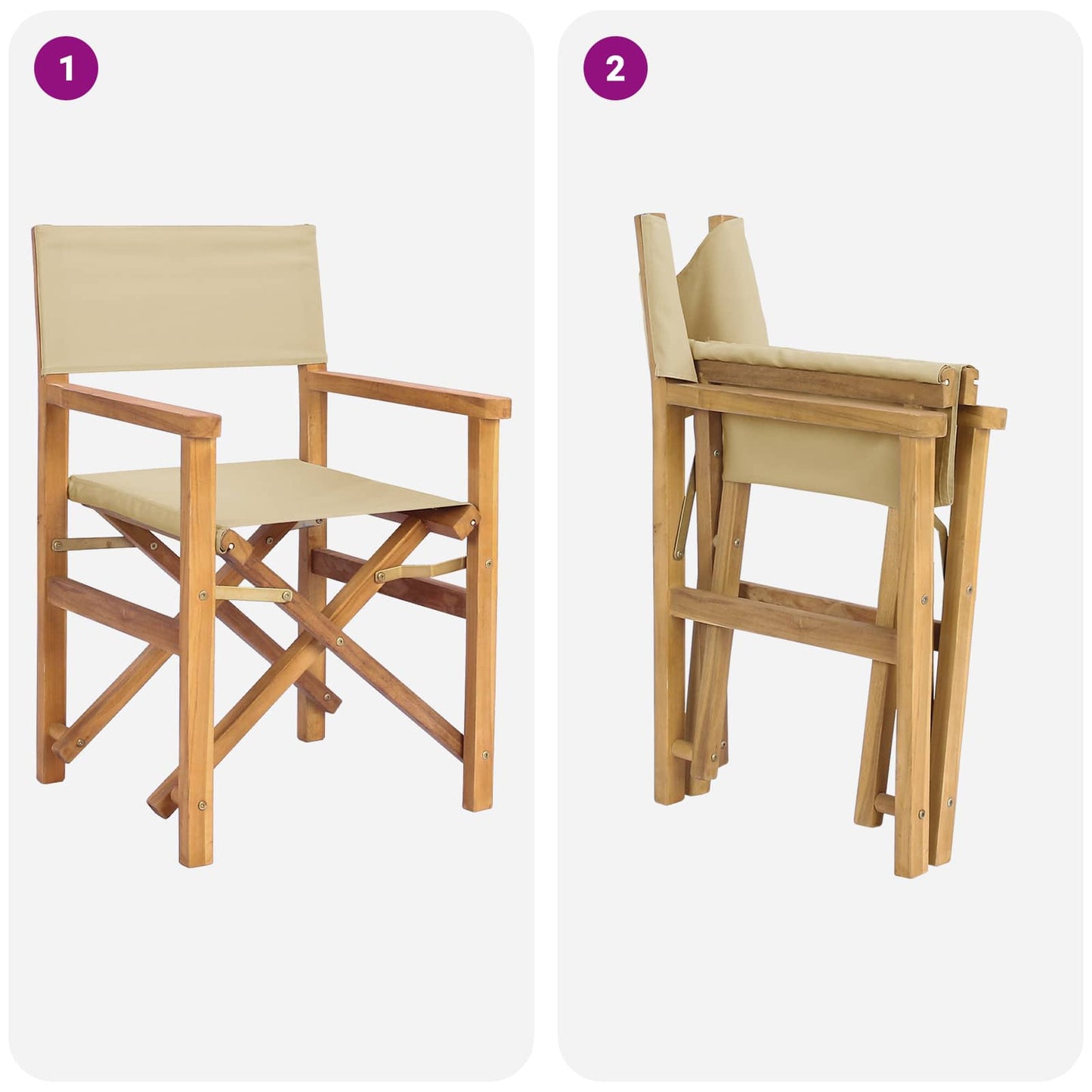 Sedia da regista Marrone e Beige Legno di teak solido
