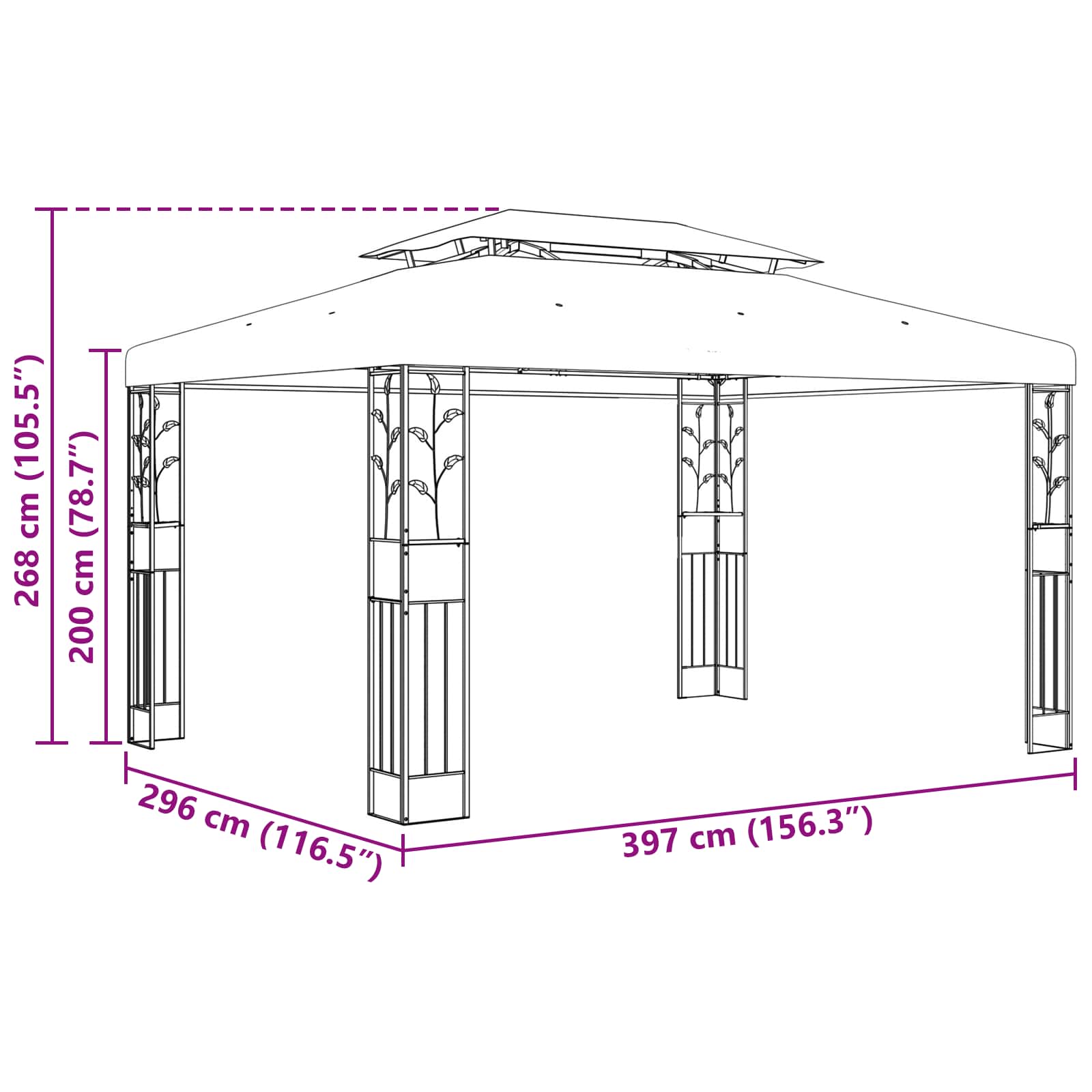 Gazebo 3,97 x 2,96 x 2,68 m Rosso Vino Poliestere e Acciaio | homemem39