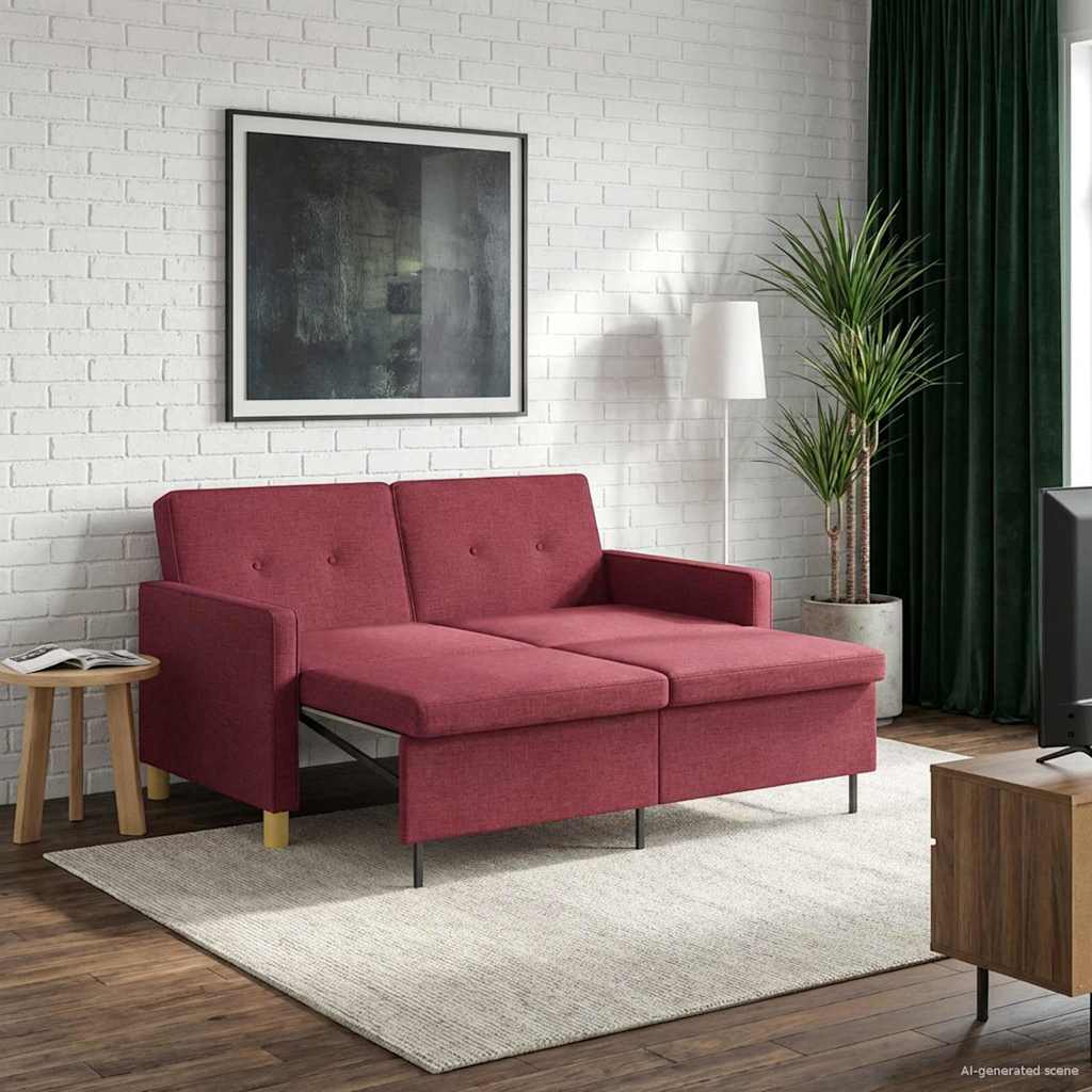 Divano Letto Estraibile Rosso Vino Tessuto