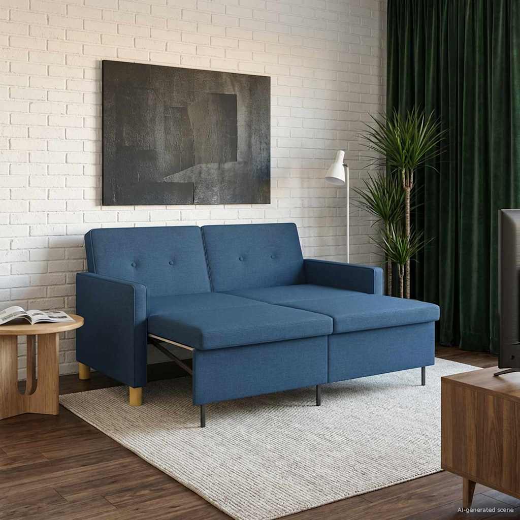 Divano Letto Estraibile Blu Tessuto | homemem39