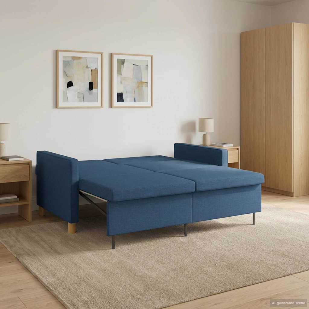 Divano Letto Estraibile Blu Tessuto | homemem39