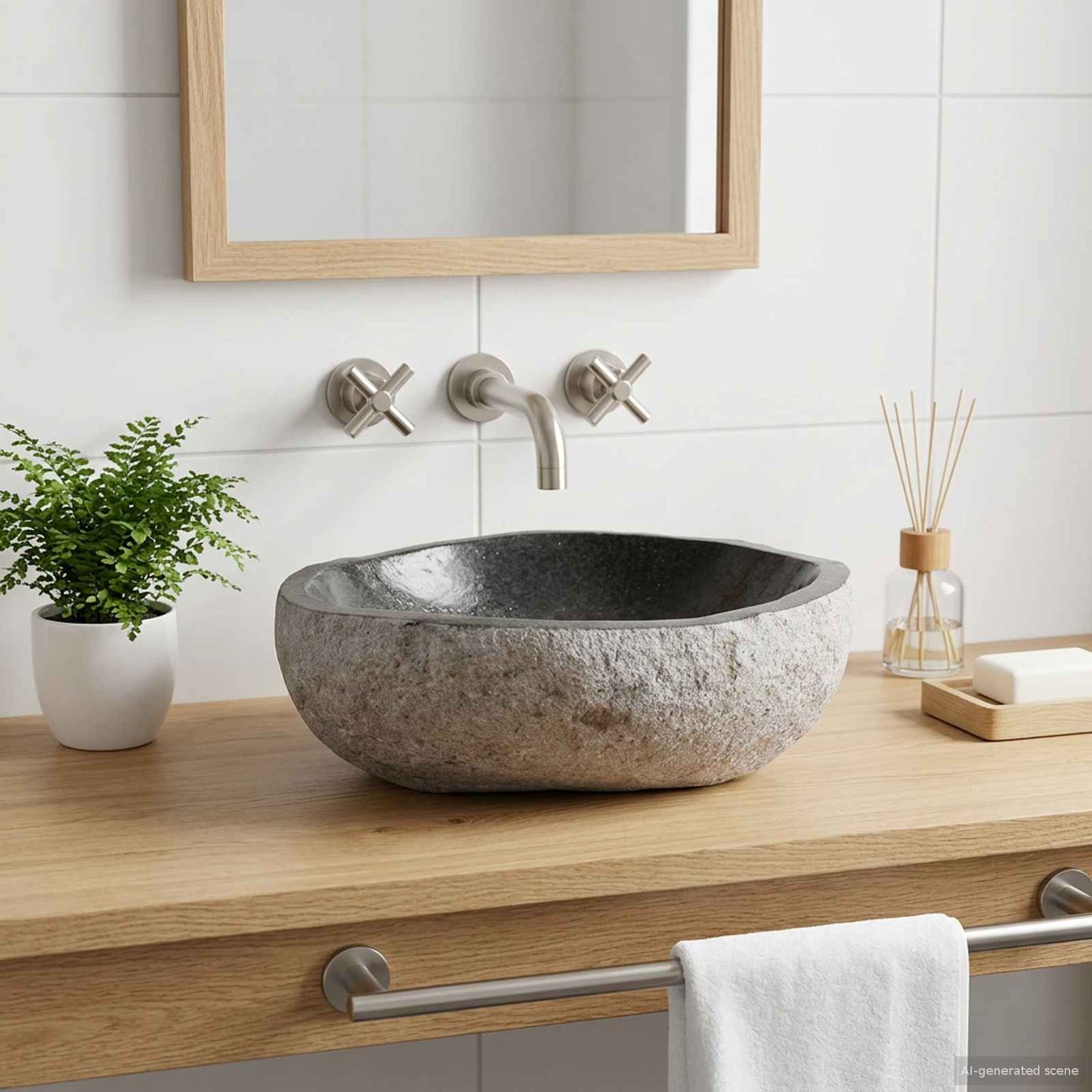 Lavabo Ovale Grigio (32-37) x (27-30) x 12 cm Pietra di Fiume | homemem39