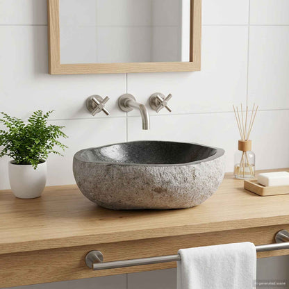 Lavabo Ovale Grigio (32-37) x (27-30) x 12 cm Pietra di Fiume | homemem39