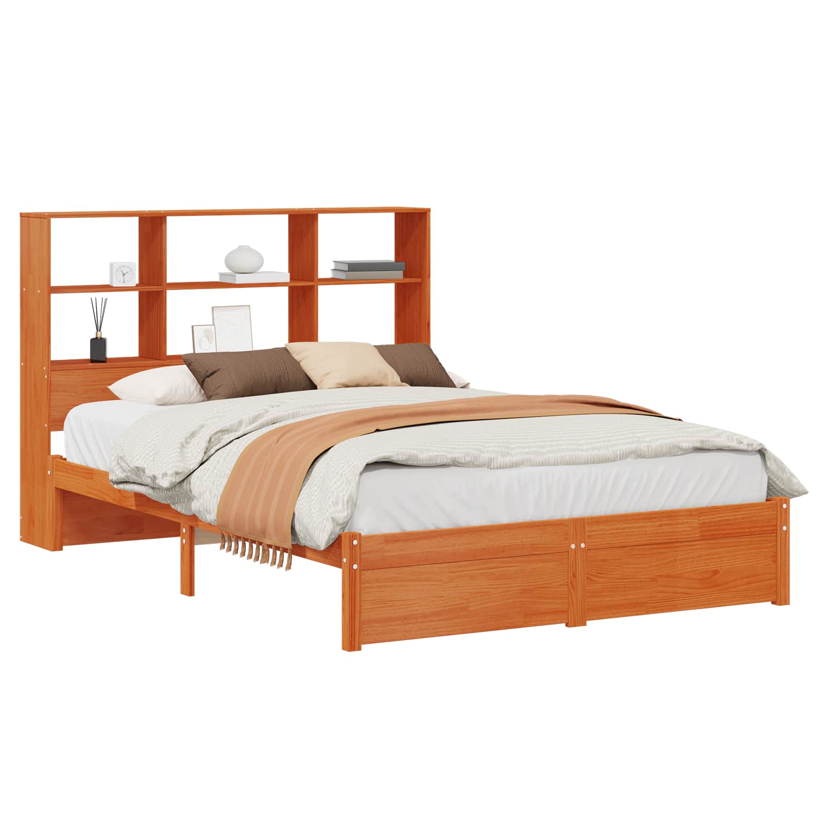 Struttura del letto con testiera contenitore Marrone Cera | homemem39