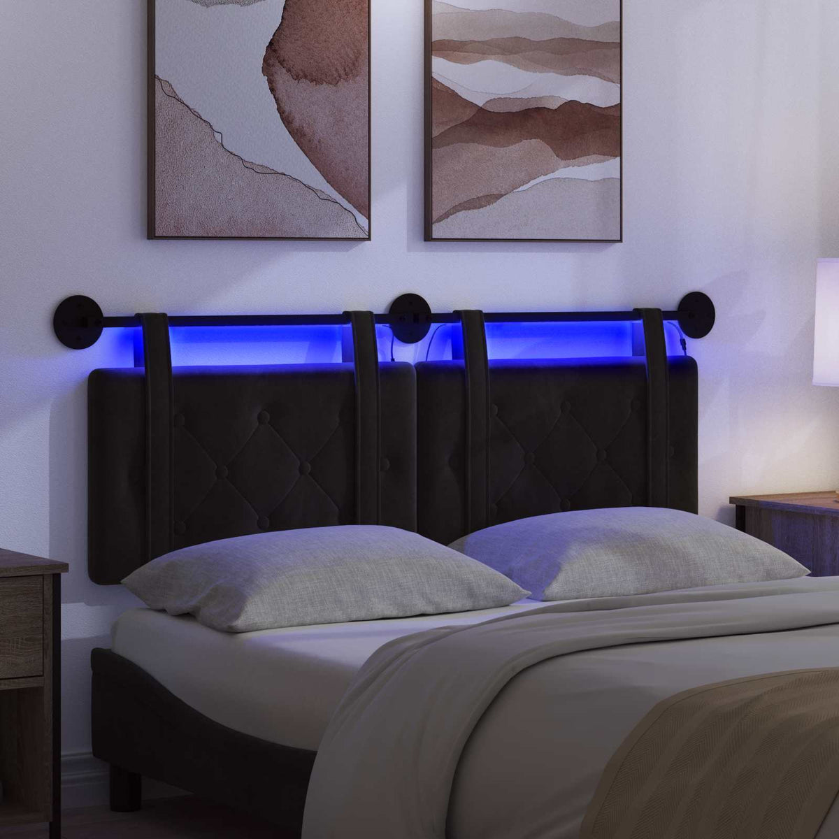Testiera sospesa Con luce LED Nero Velluto