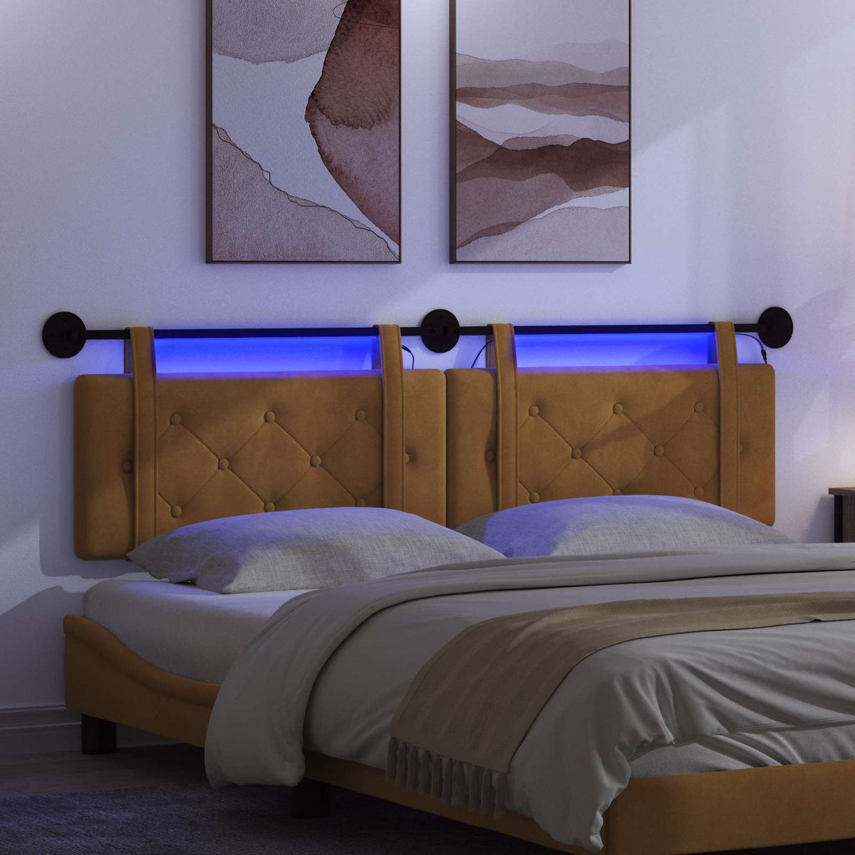 Testiera sospesa Con luce LED Marrone Velluto | homemem39