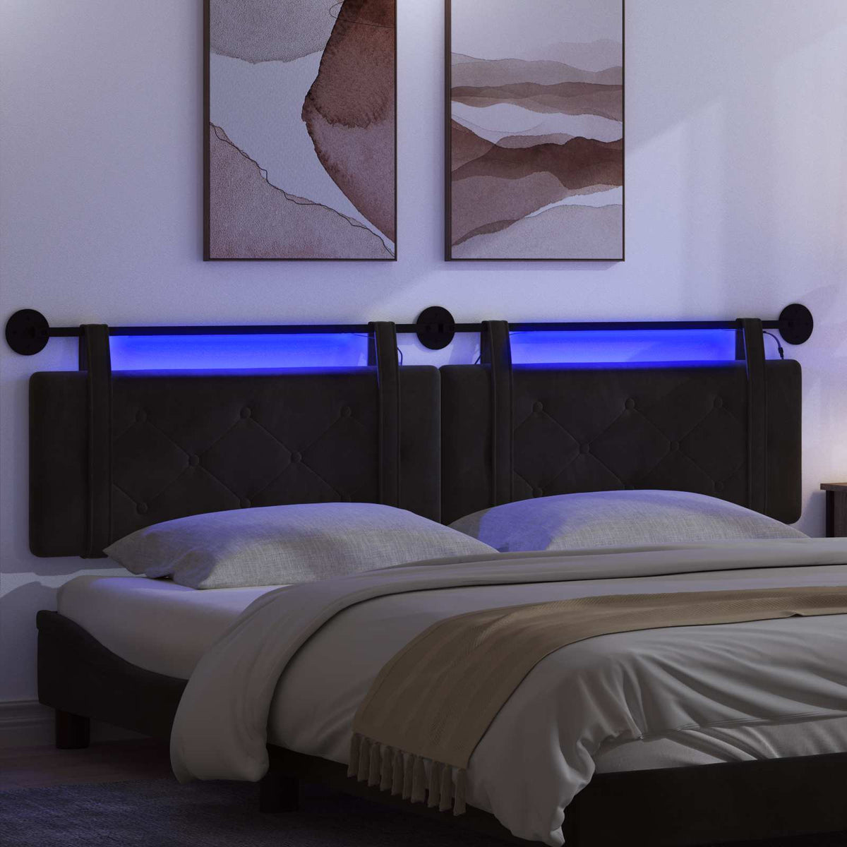 Testiera sospesa Con luce LED Nero Velluto | homemem39