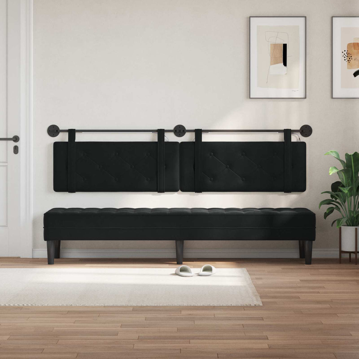 Testiera sospesa Con luce LED Nero Velluto | homemem39