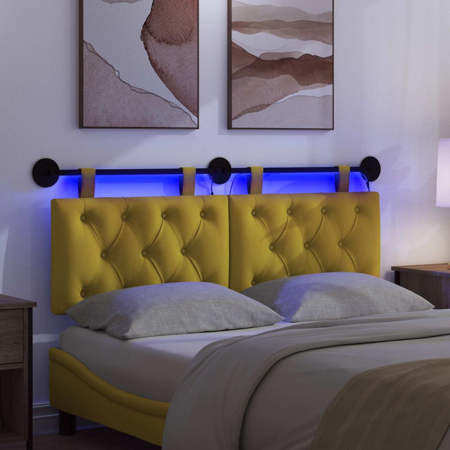 Testiera sospesa Con luce LED Giallo Velluto