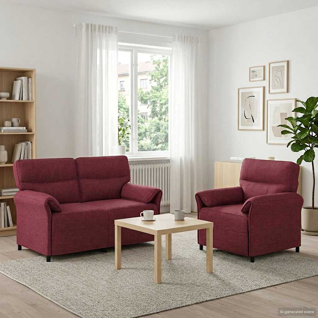 Set di divani 2 pz Rosso Vino Tessuto | homemem39