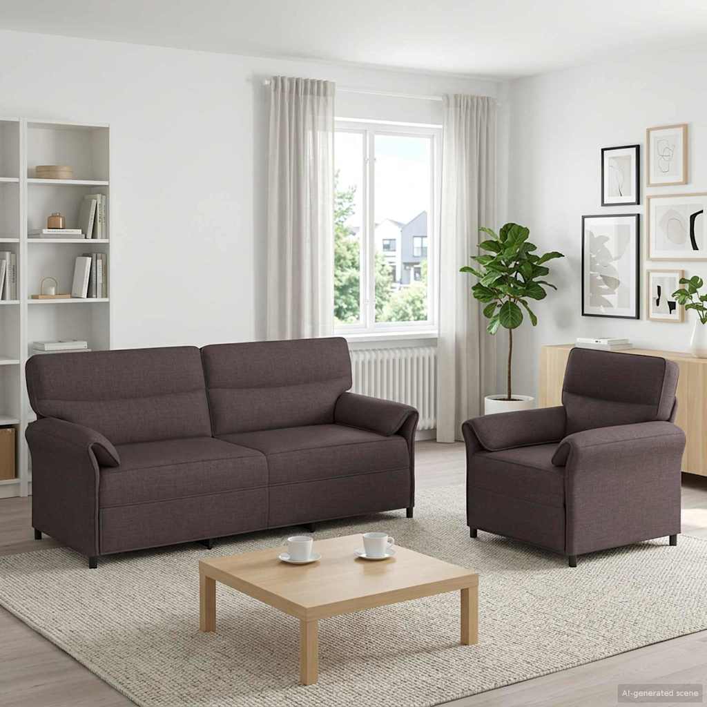 Set di divani 2 pz Marrone Scuro Tessuto | homemem39