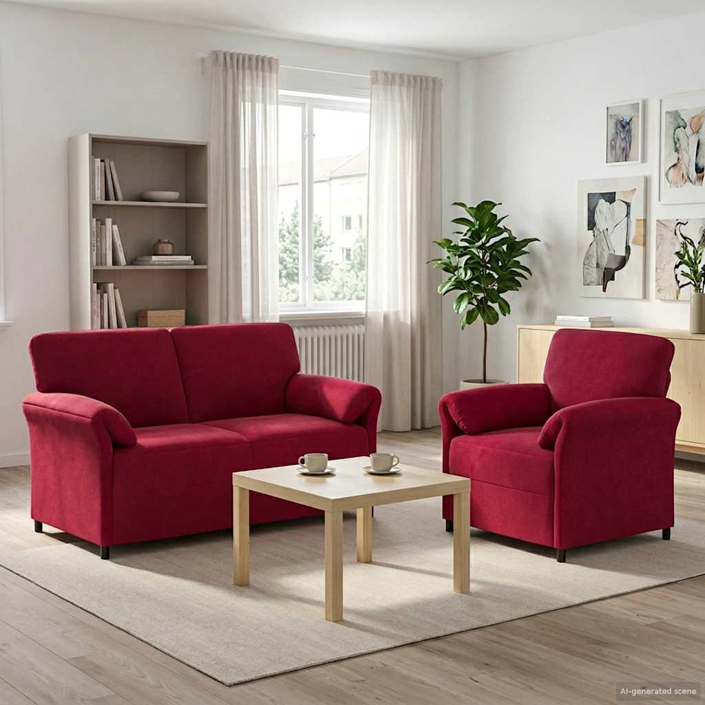 Set di divani 2 pz Rosso Vino Velluto | homemem39