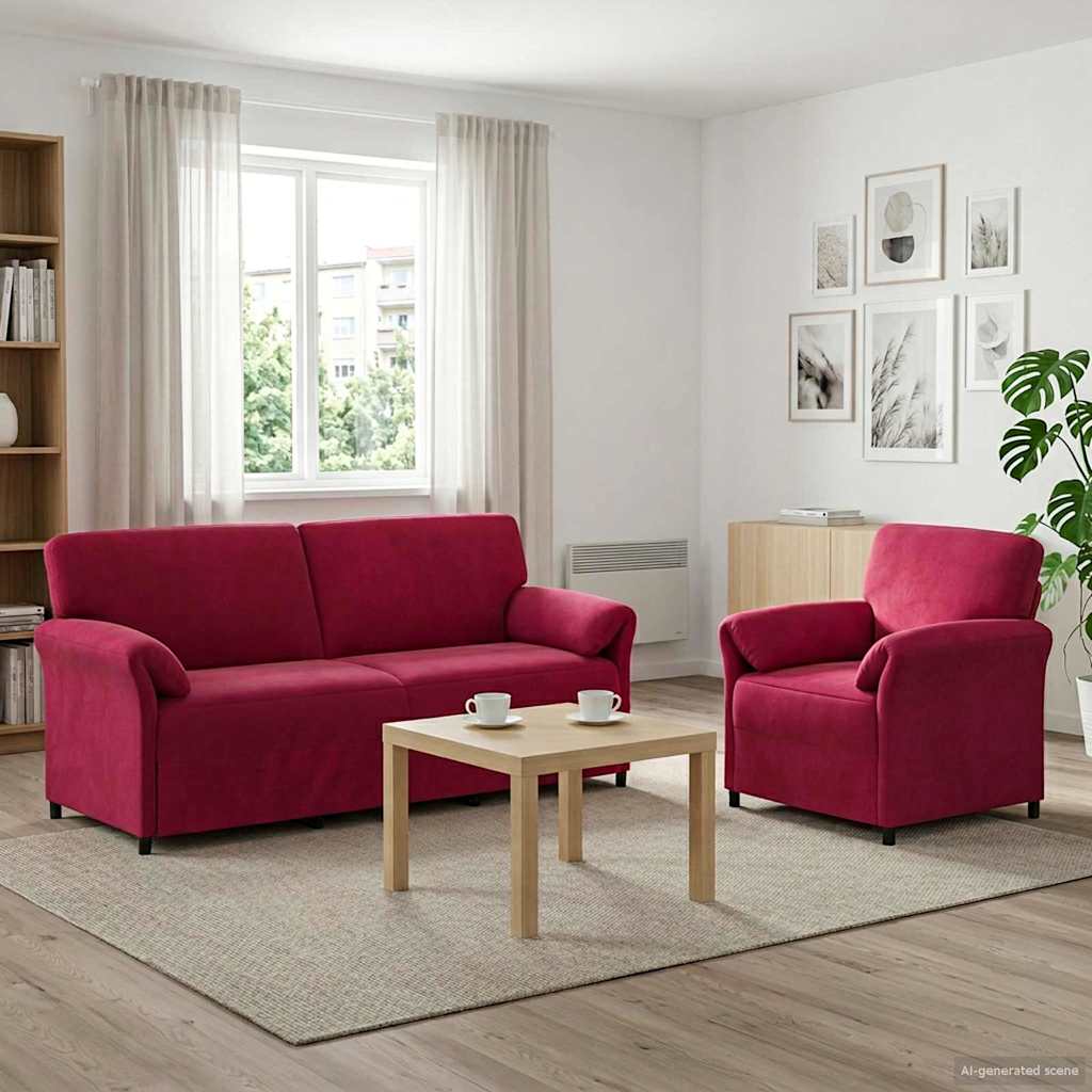 Set di divani 2 pz Rosso Vino Velluto | homemem39