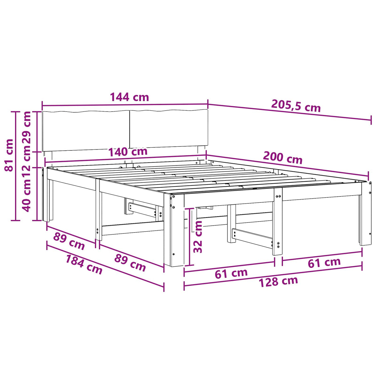 Letto matrimoniale con testiera ROSTOCK Naturale 140 x 200 cm | homemem39