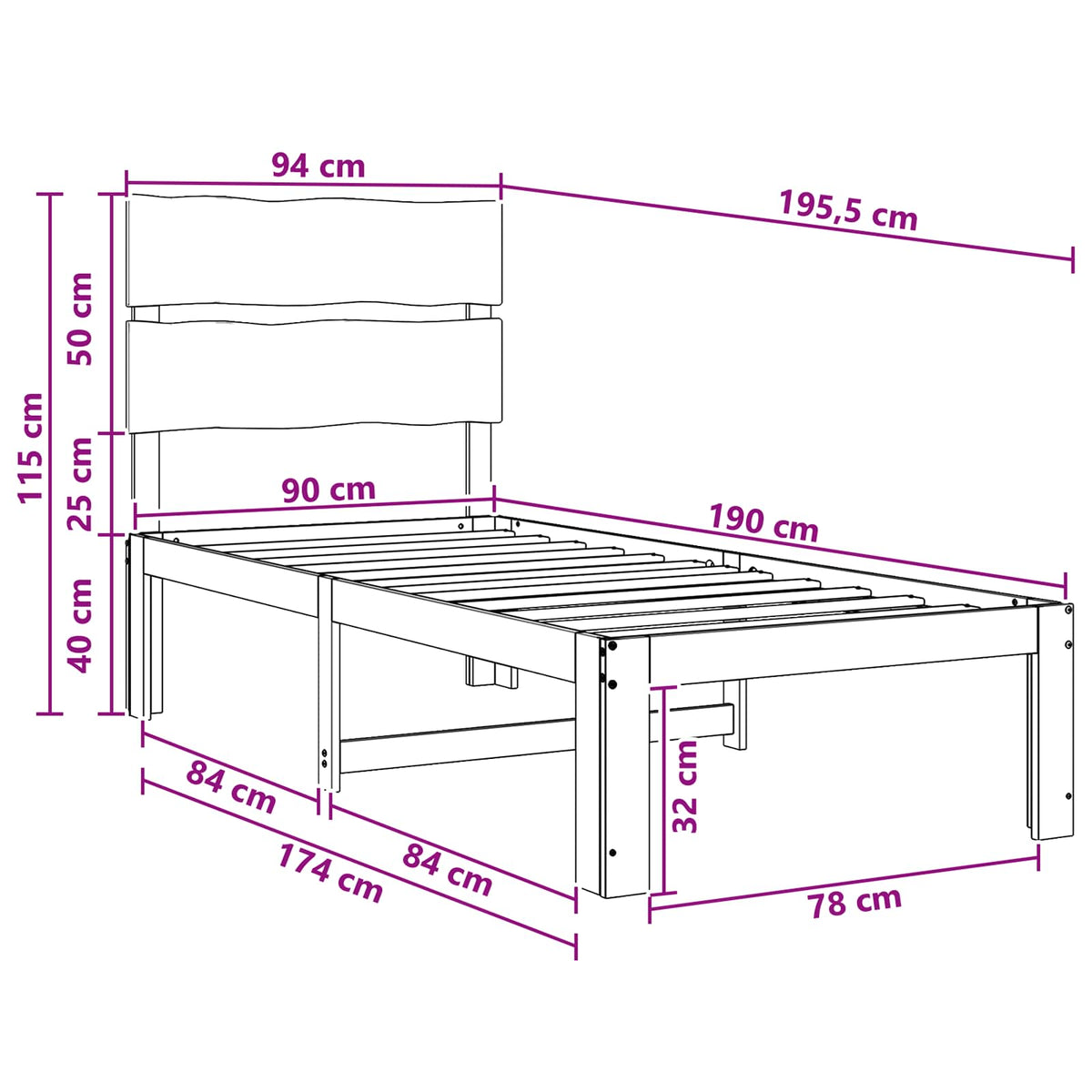 Letto Singolo con Testiera ROSTOCK Marrone Scuro 90 x 190 cm | homemem39