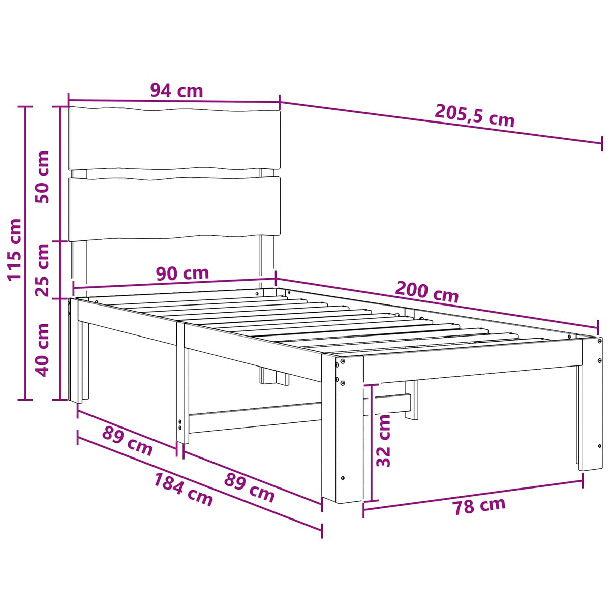 Letto Singolo con Testiera ROSTOCK Naturale 90 x 200 cm | homemem39