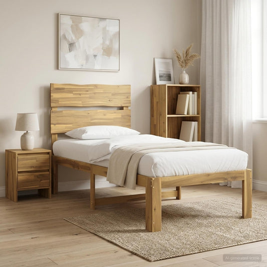 Letto Singolo con Testiera ROSTOCK Sbiancato 100 x 200 cm