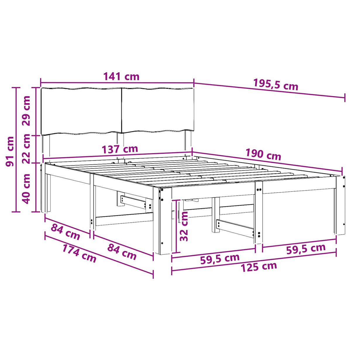 Letto matrimoniale con testiera ROSTOCK Naturale 137 x 190 cm | homemem39