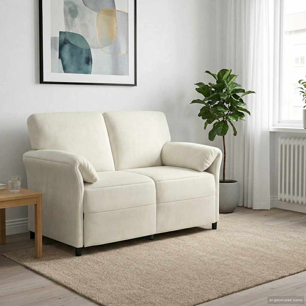Divano a 2 Posti Crema 138 x 83 x 95 cm Velluto