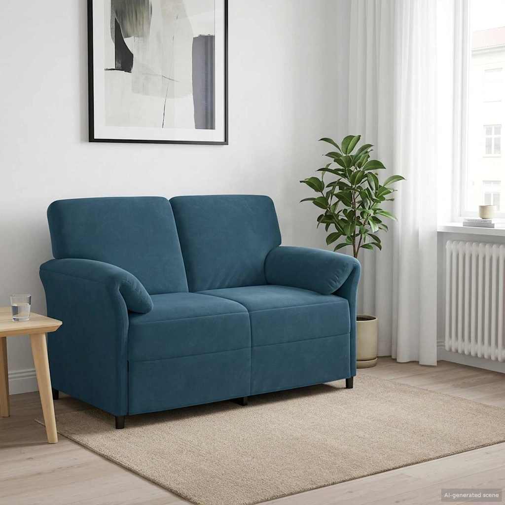 Divano a 2 Posti Blu 138 x 83 x 95 cm Velluto