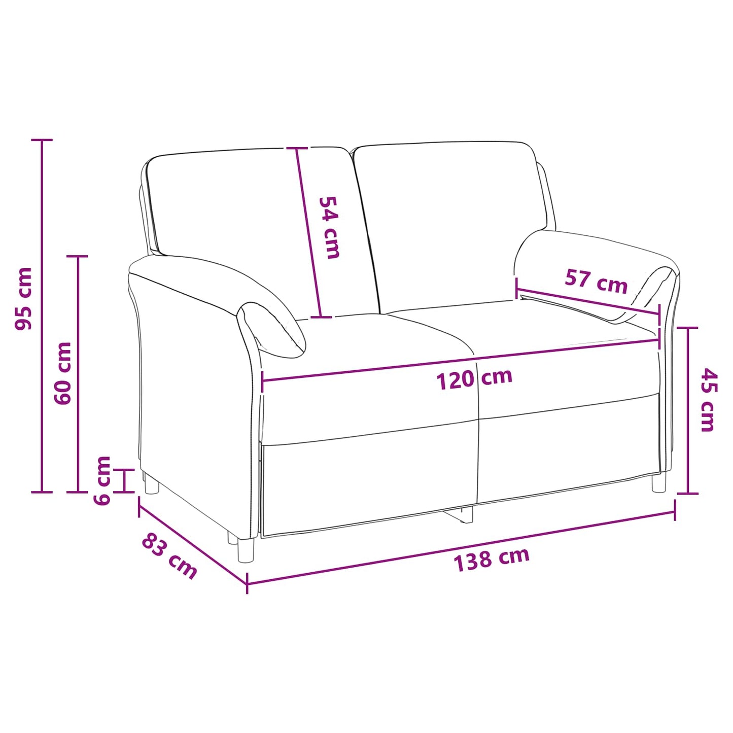 Divano a 2 Posti Viola 138 x 83 x 95 cm Velluto | homemem39