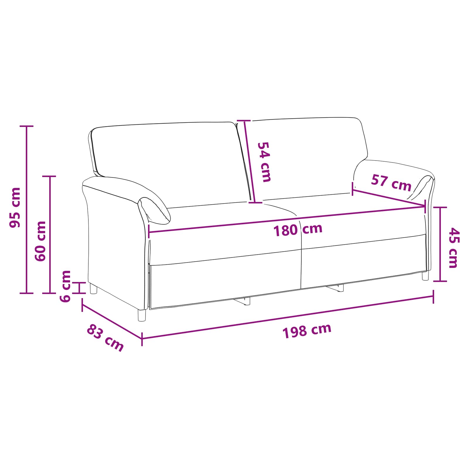 Divano 3-Persone Grigio Scuro 198 x 83 x 95 cm Velluto | homemem39