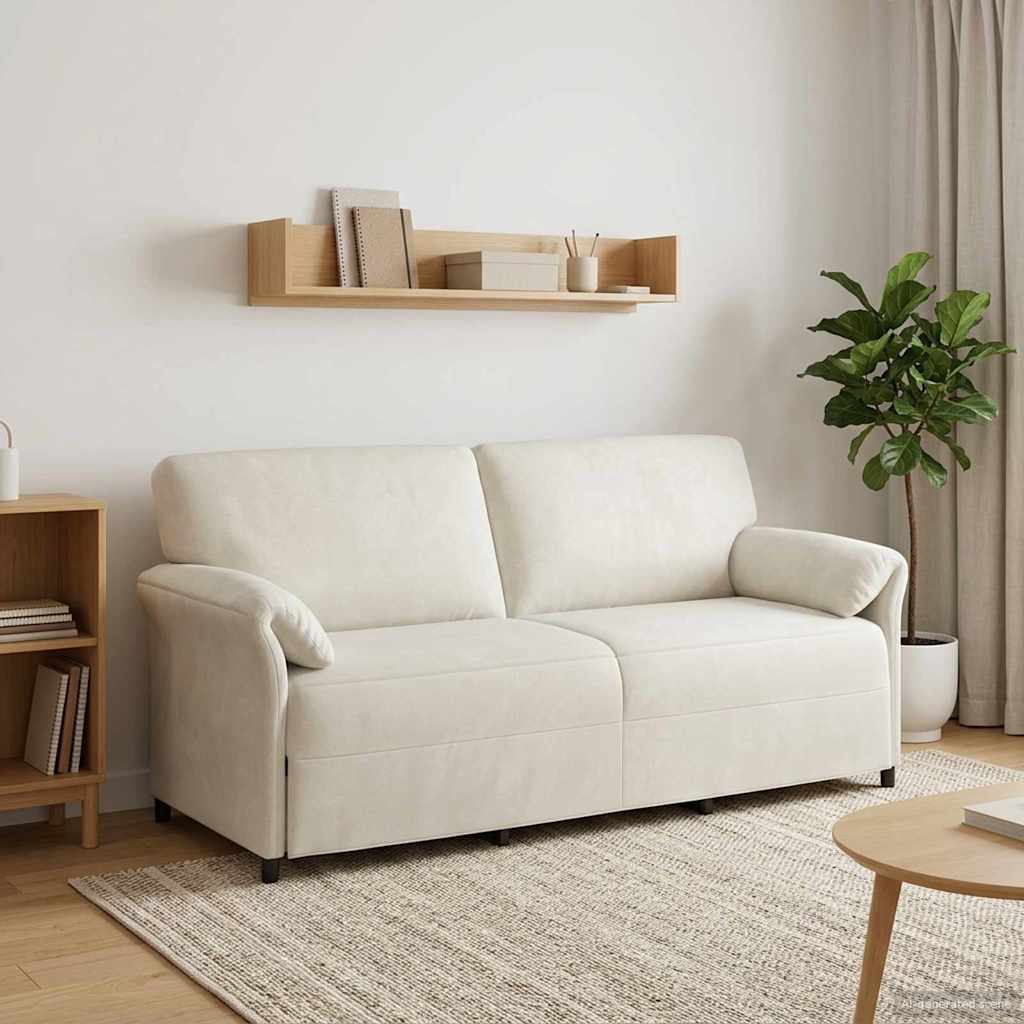 Divano 3-Persone Crema 198 x 83 x 95 cm Velluto