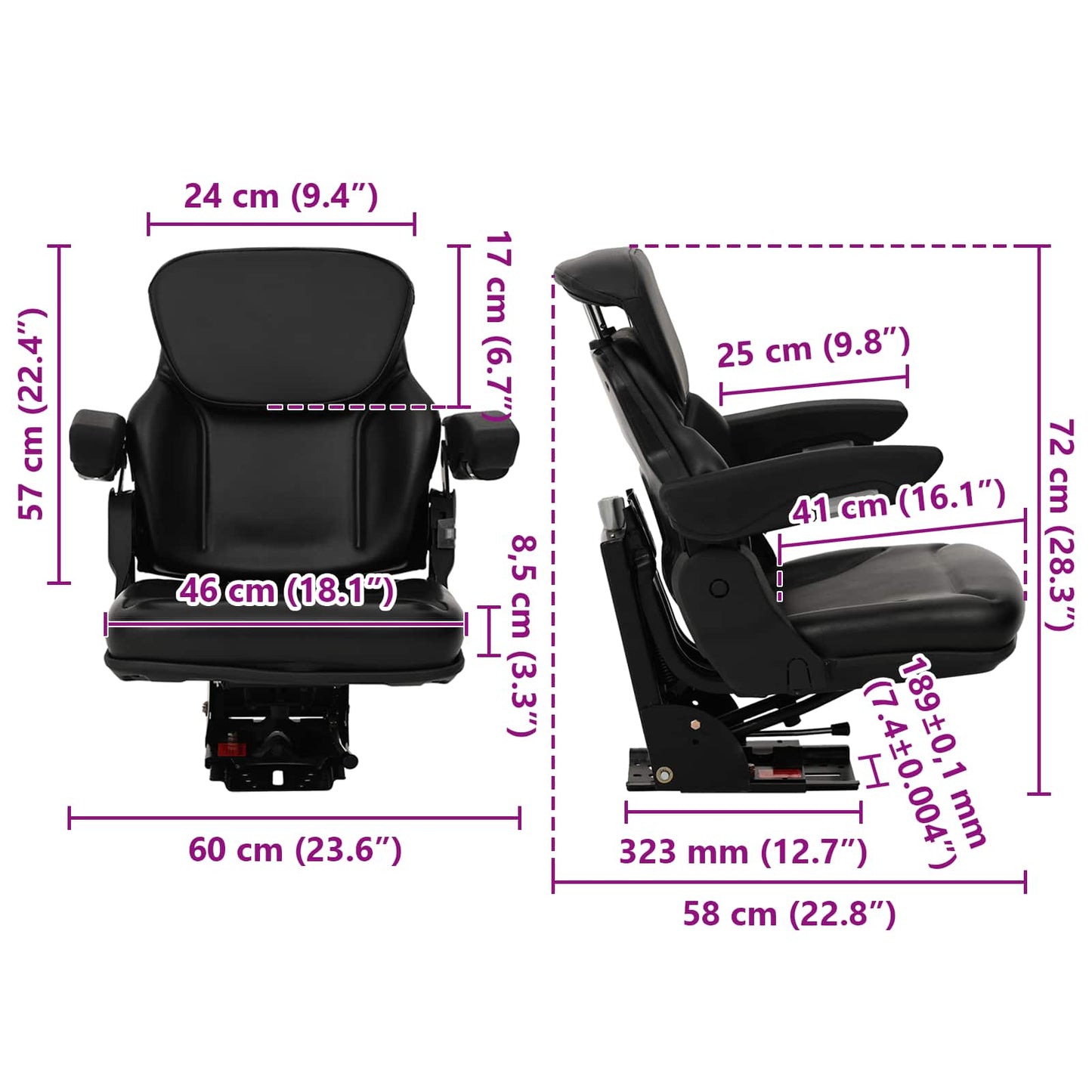 Sedile per trattore con sospensione Nero 60 x 58 x 72 cm | homemem39