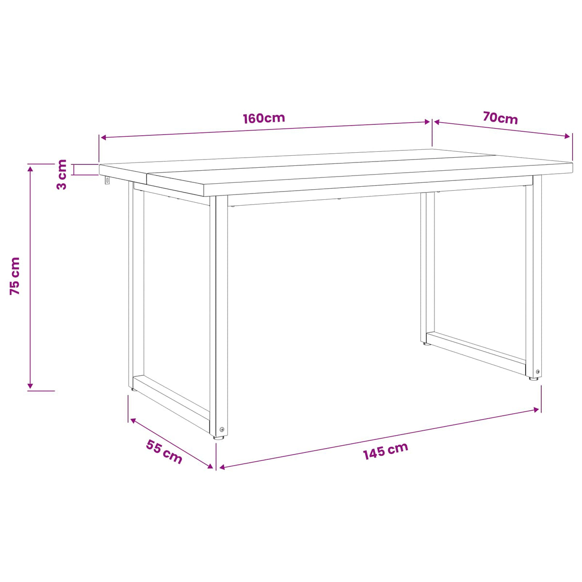 Tavolo da pranzo quadrato 160 x 70 x 75 cm Naturale | homemem39