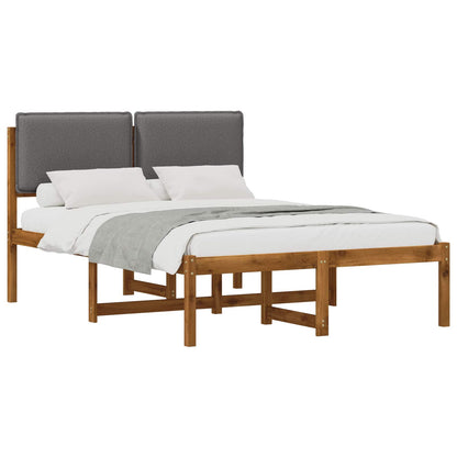 Letto con Testiera Rivestita Naturale e Grigio Chiaro