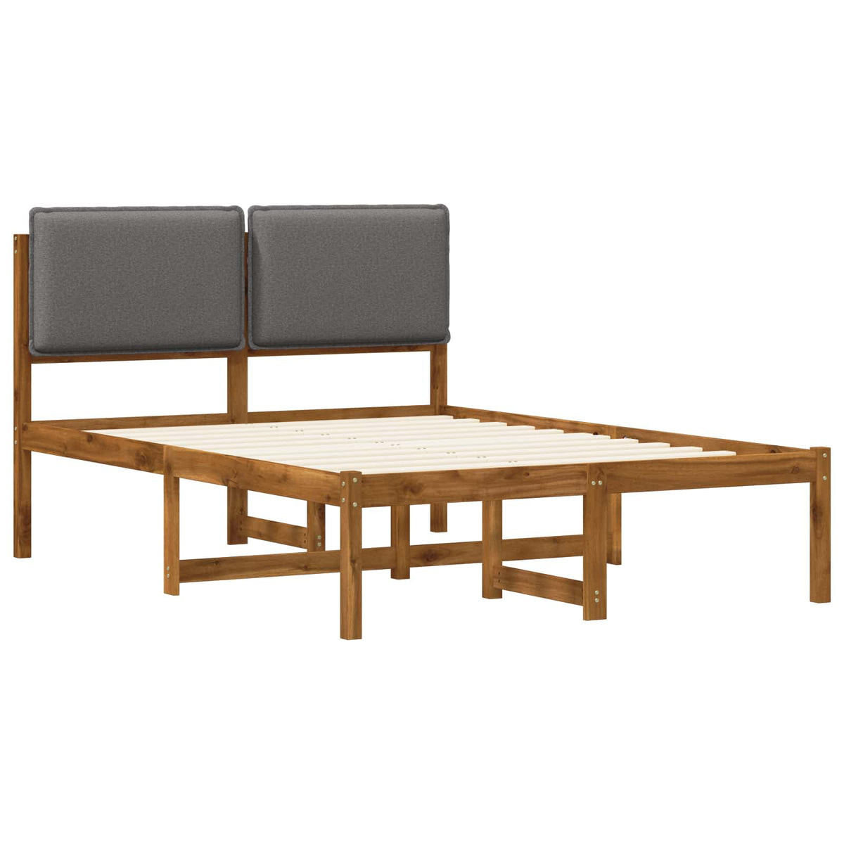 Letto con Testiera Rivestita Naturale e Grigio Chiaro