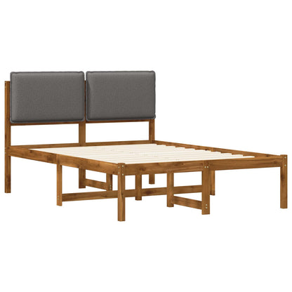Letto con Testiera Rivestita Naturale e Grigio Chiaro