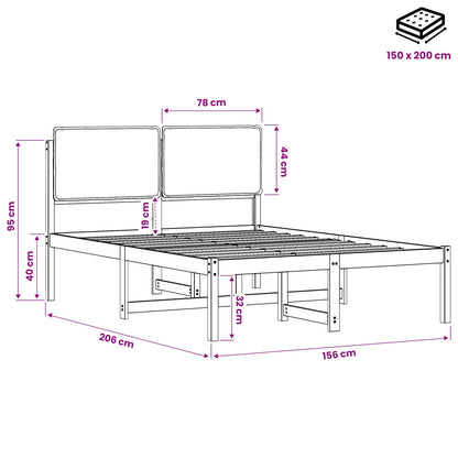 Letto con Testiera Rivestita Naturale e Grigio Chiaro