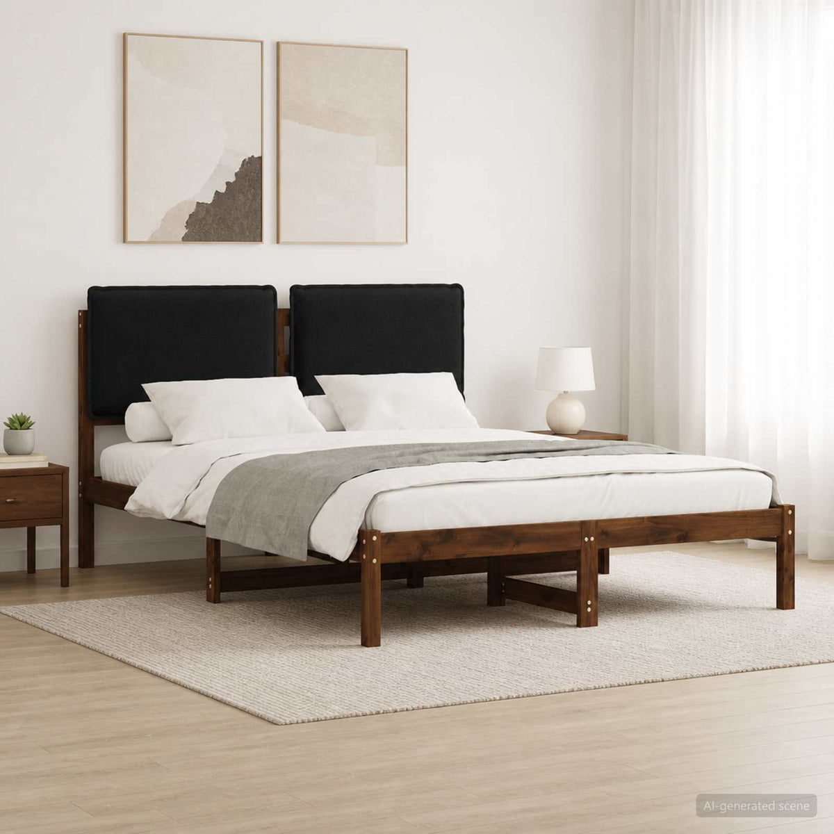 Letto con Testiera Rivestita Marrone scuro e Nero 140 x 200 cm | homemem39