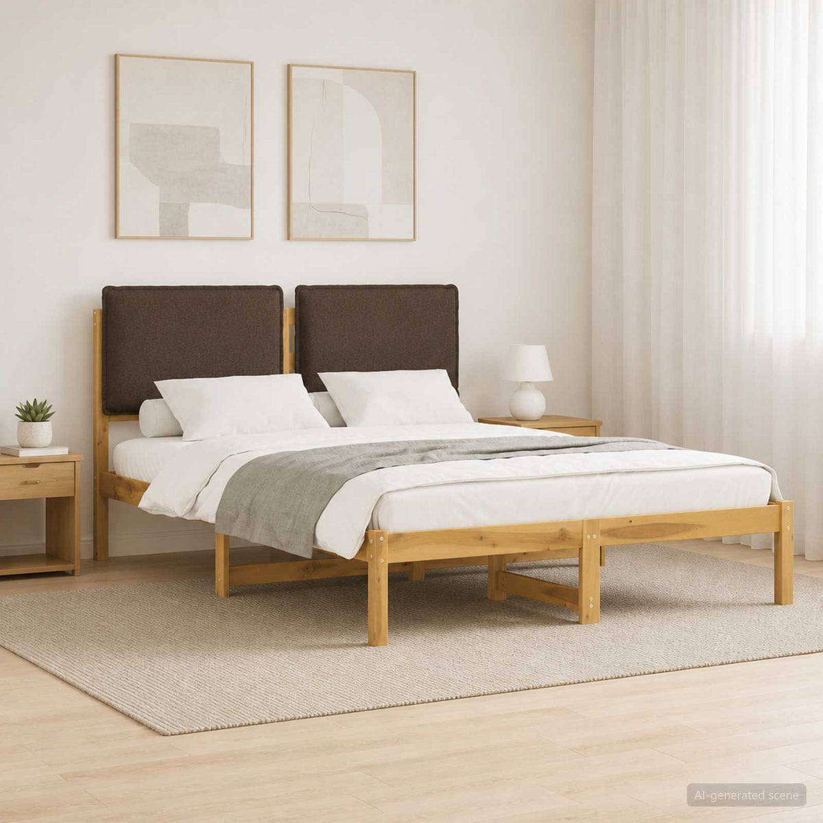 Letto con Testiera Rivestita Bianco lavato e taupe 120 x 200 cm | homemem39