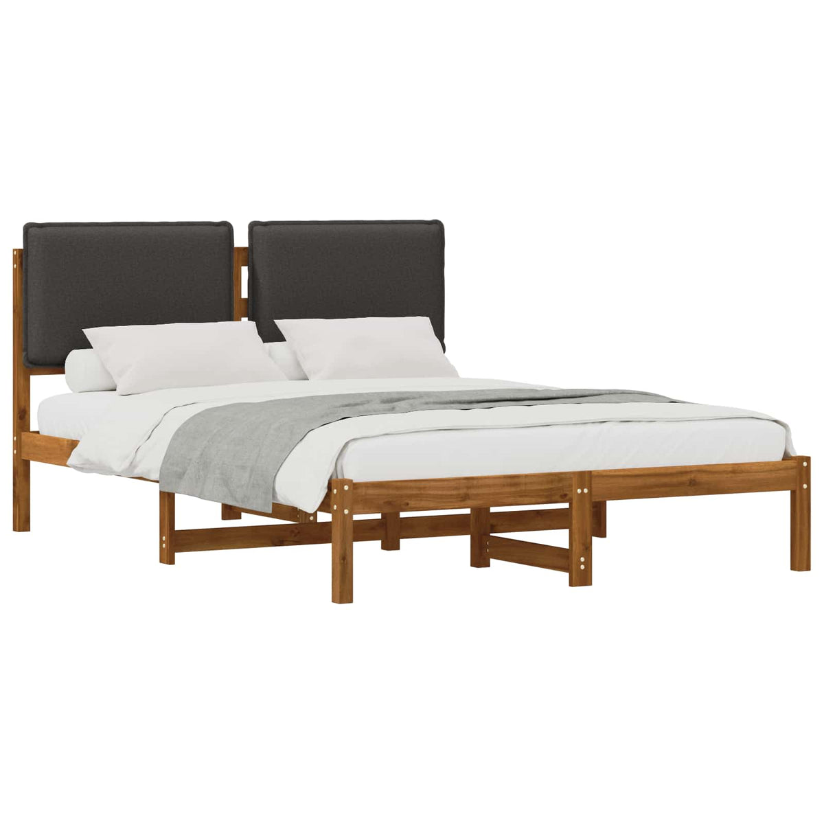 Letto con Testiera Rivestita Naturale e Grigio Scuro | homemem39