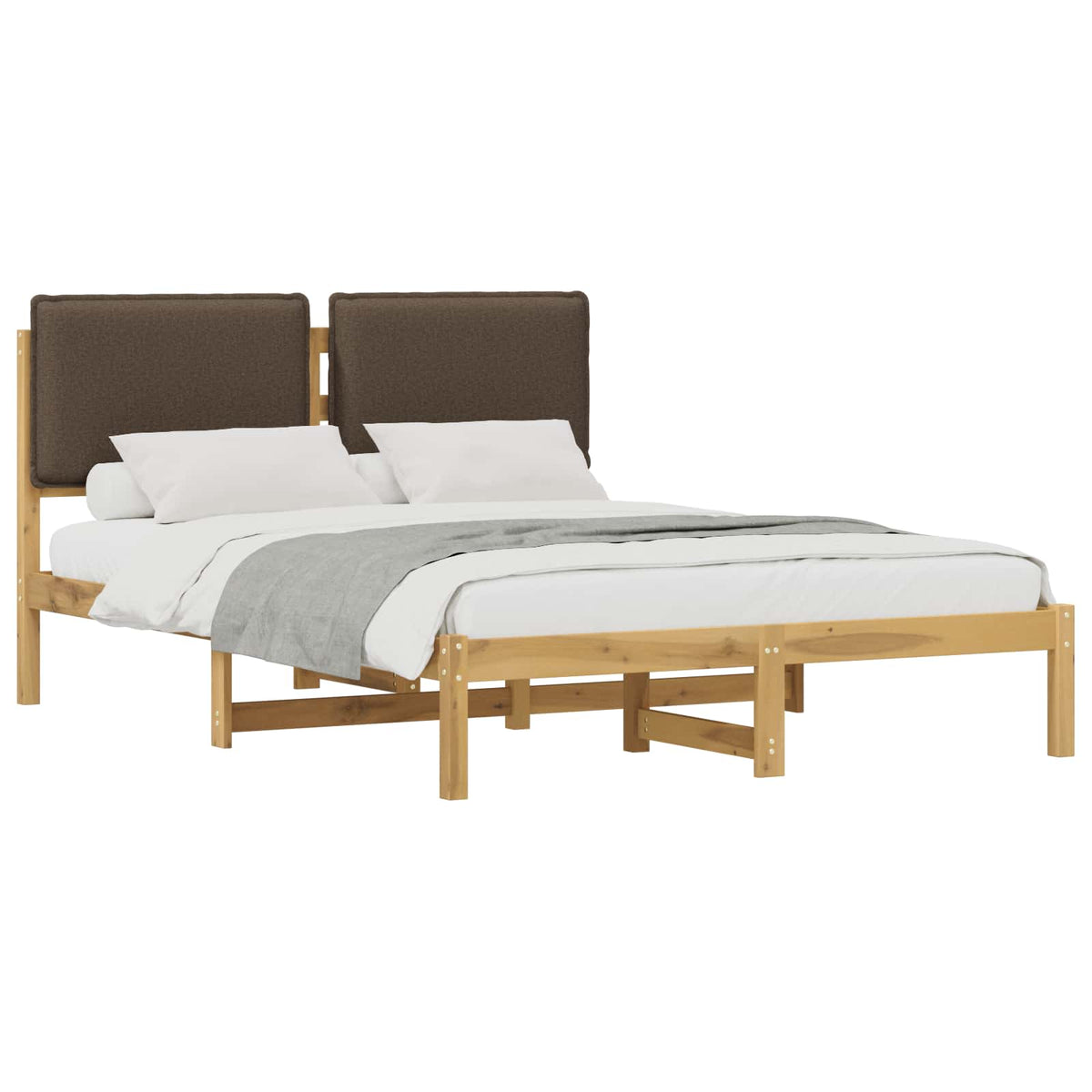 Letto con Testiera Rivestita Bianco lavato e taupe 140 x 200 cm | homemem39