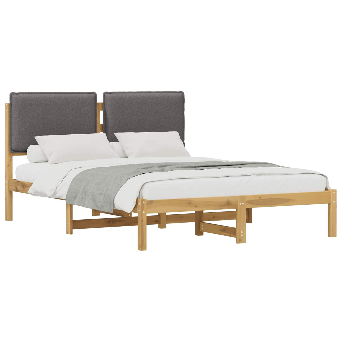 Letto con Testiera Rivestita Bianco lavato e grigio chiaro