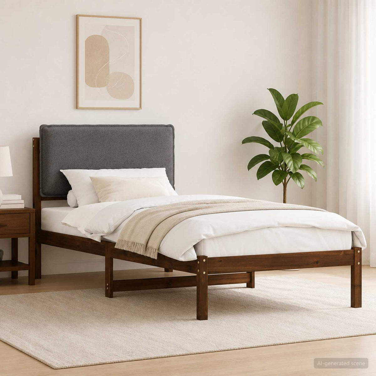 Letto con Testiera Rivestita Marrone scuro e grigio chiaro | homemem39