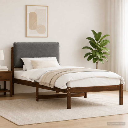 Letto con Testiera Rivestita Marrone scuro e grigio chiaro | homemem39
