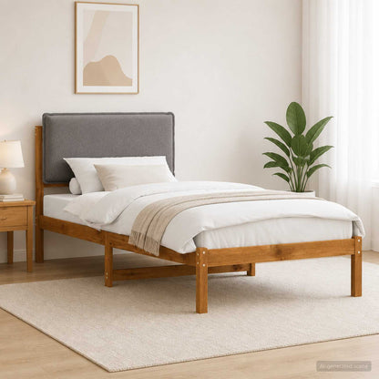 Letto con Testiera Rivestita Naturale e Grigio Chiaro | homemem39