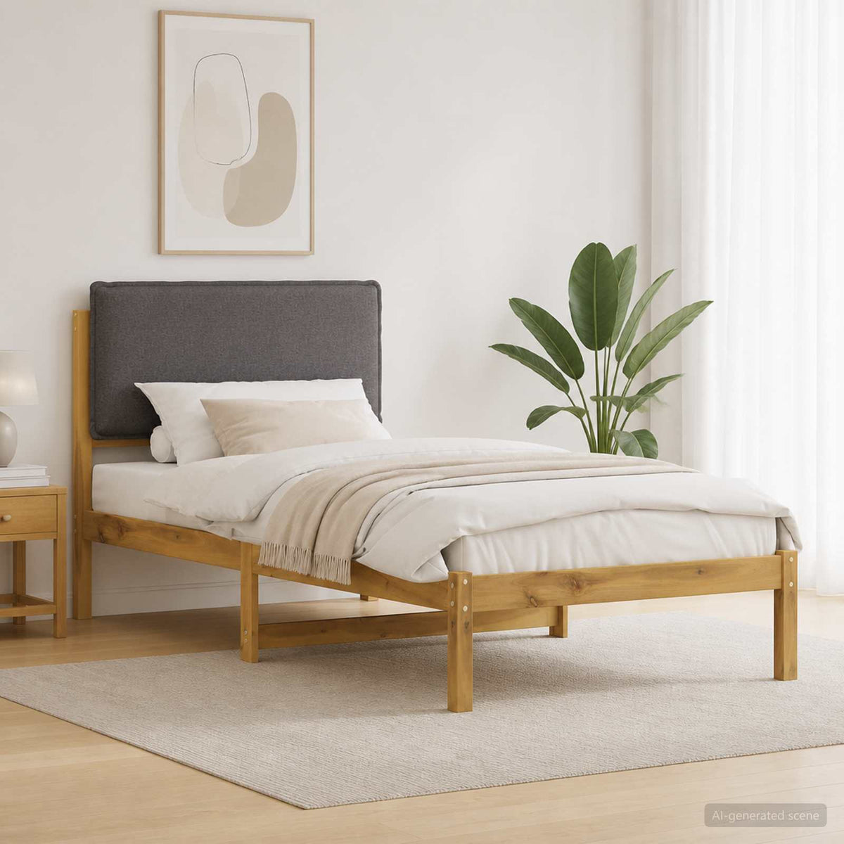 Letto con Testiera Rivestita Bianco lavato e grigio chiaro | homemem39
