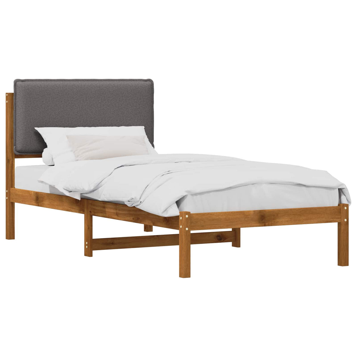 Letto con Testiera Rivestita Naturale e Grigio Chiaro | homemem39