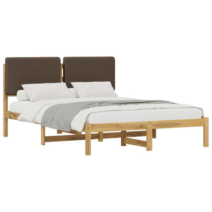 Letto con Testiera Rivestita Bianco lavato e taupe 135 x 190 cm