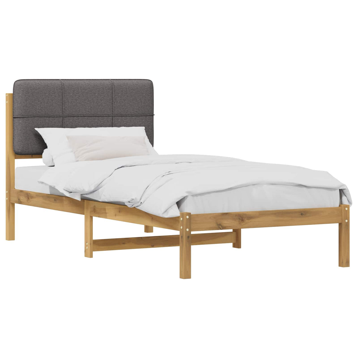 Letto con Testiera Rivestita Bianco lavato e grigio chiaro | homemem39