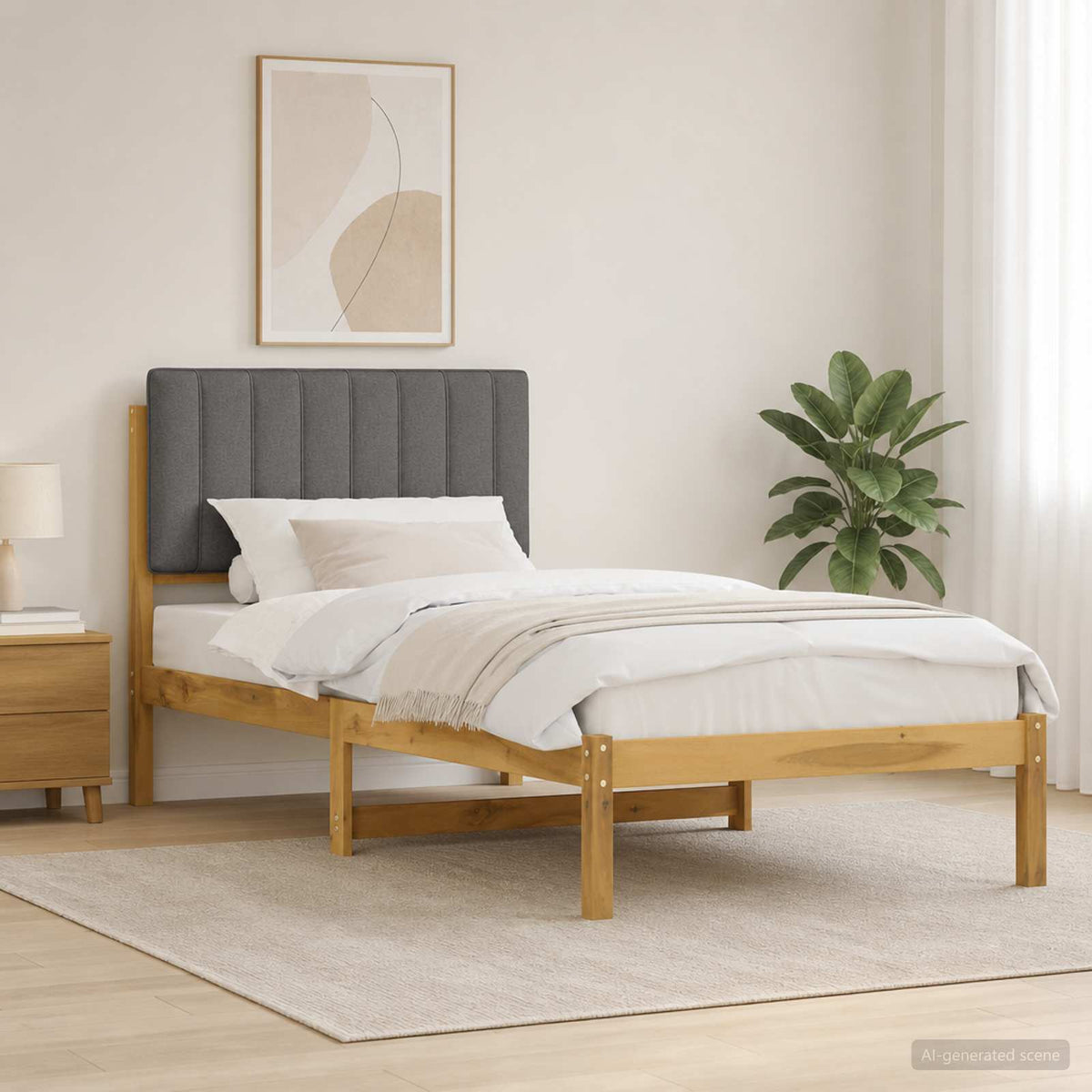 Letto con Testiera Rivestita Bianco lavato e grigio chiaro | homemem39