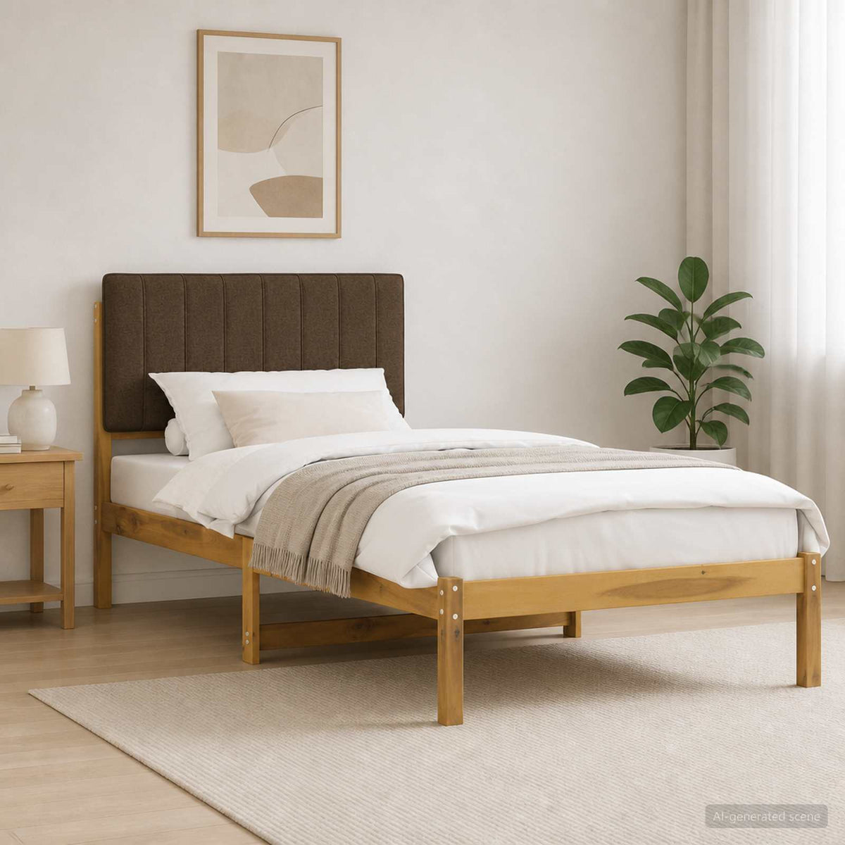 Letto con Testiera Rivestita Bianco lavato e taupe 100 x 200 cm | homemem39