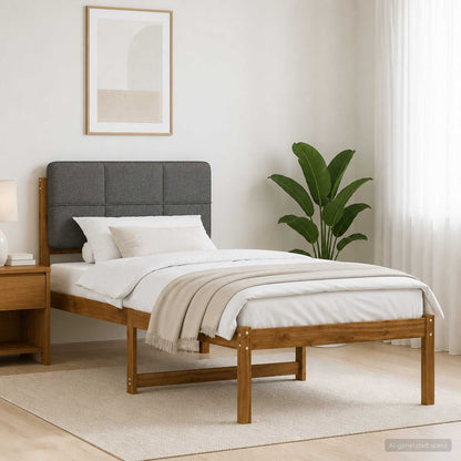 Letto con Testiera Rivestita Naturale e Grigio Chiaro | homemem39