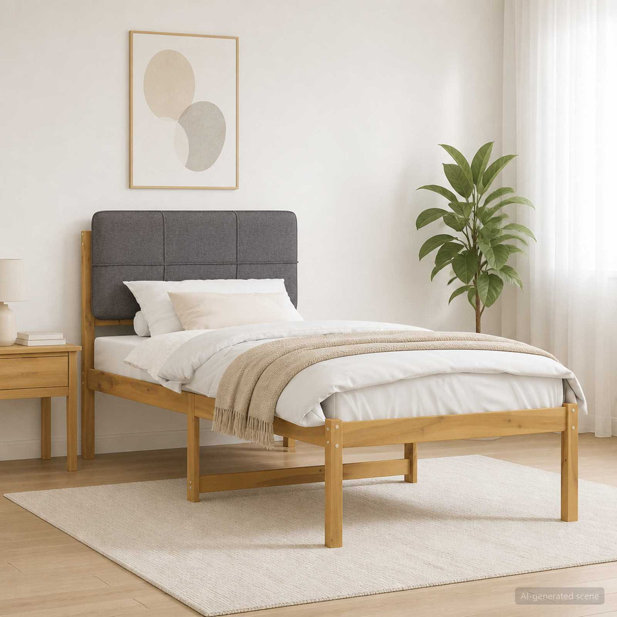 Letto con Testiera Rivestita Bianco lavato e grigio chiaro | homemem39